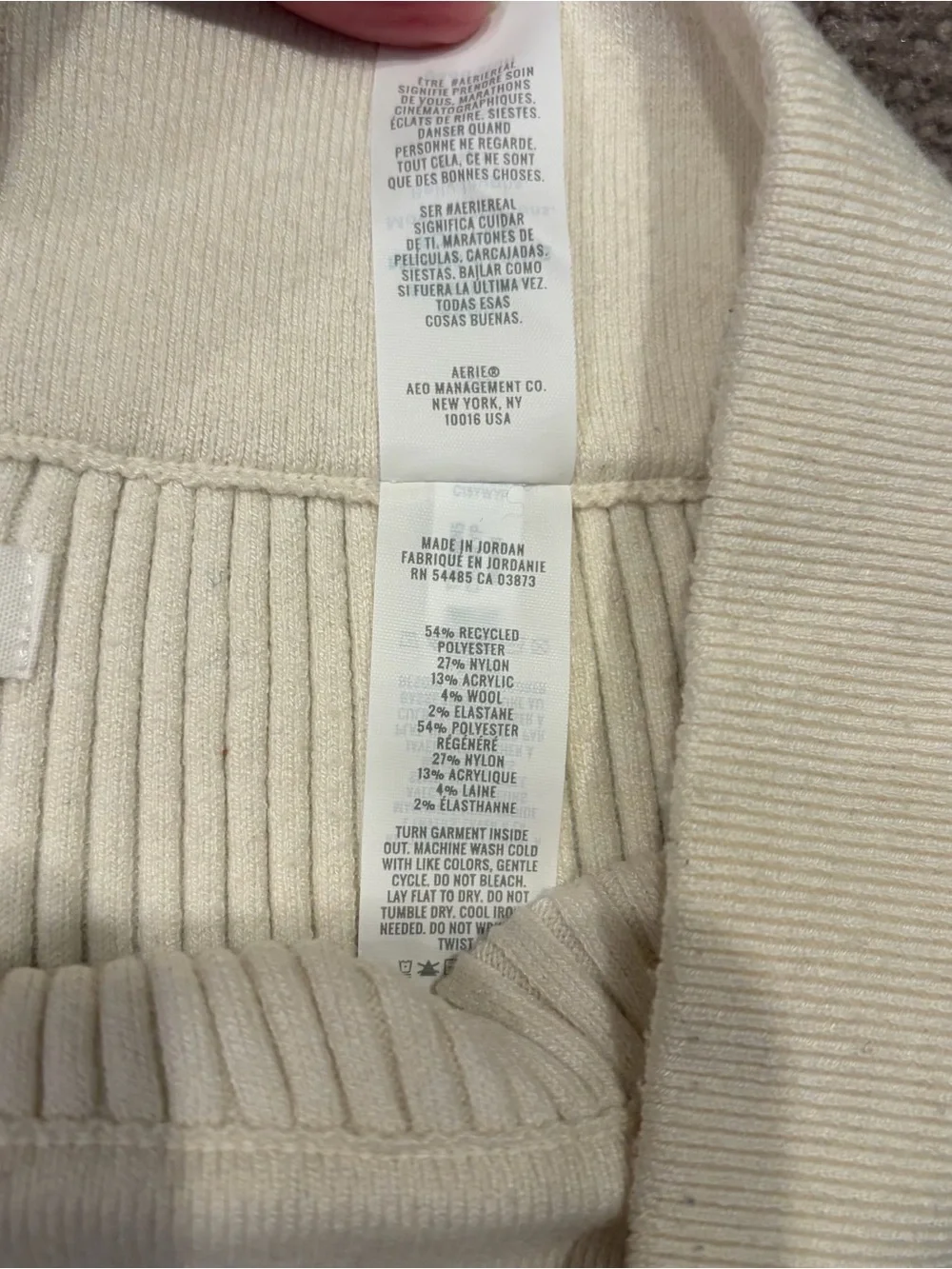 Aerie SzSm Cream Ribbed Wide-Leg Knit Pants